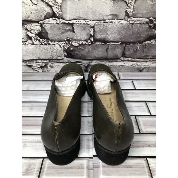 Salvatore Ferragamo Boutique Green Suede Leather Logo Pump Shoes Women Sz 8.5 2A - Picture 8 of 16